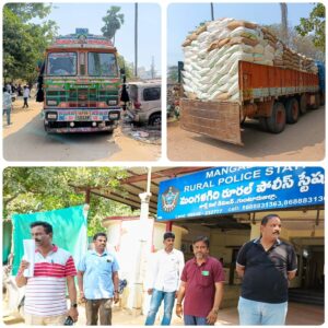 మంగళగిరి టోల్ ప్లాజా వద్ద 620 బస్తాల రేషన్ బియ్యం స్వాధీనం