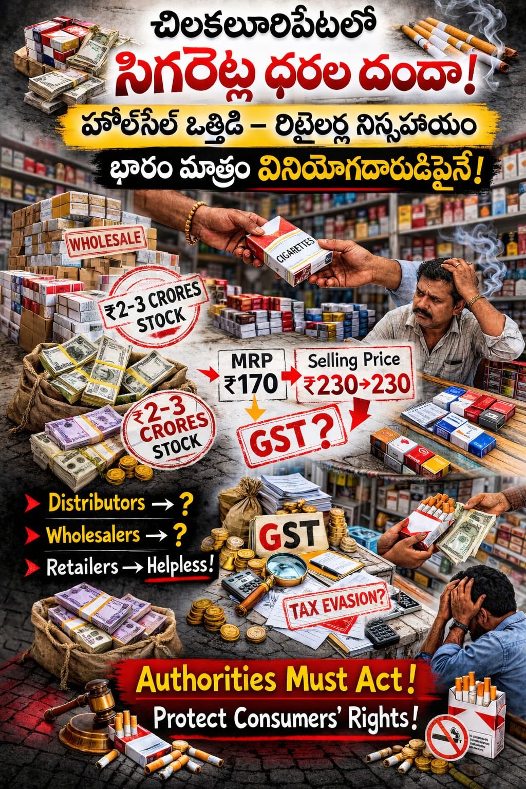 చిలకలూరిపేటలో సిగరెట్ల ధరల దందా