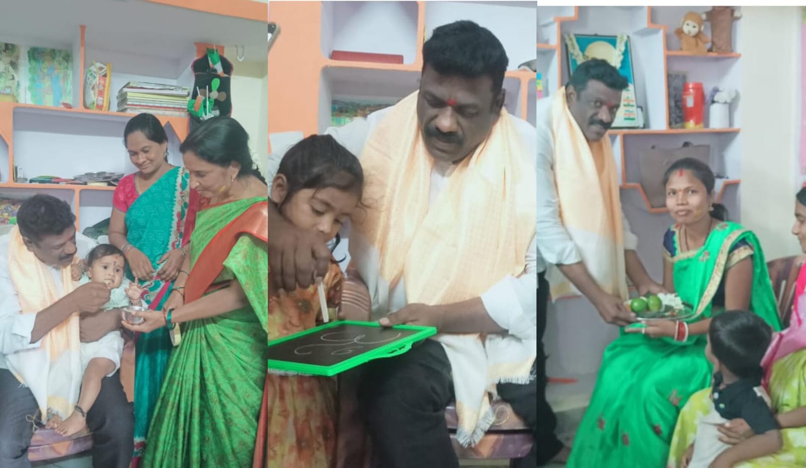 పీకే రామయ్య కాలనీ అంగన్వాడి టీచర్ సరిత ఆధ్వర్యంలో చిన్నారులకు అక్షరాభ్యాసం