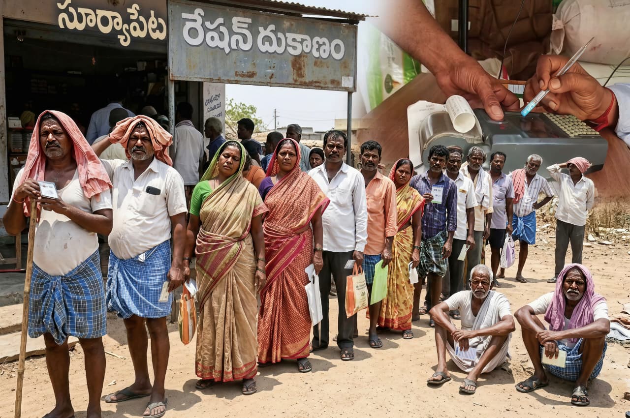 రేషన్ షాపులవద్ద ప్రజలు అవస్థలు