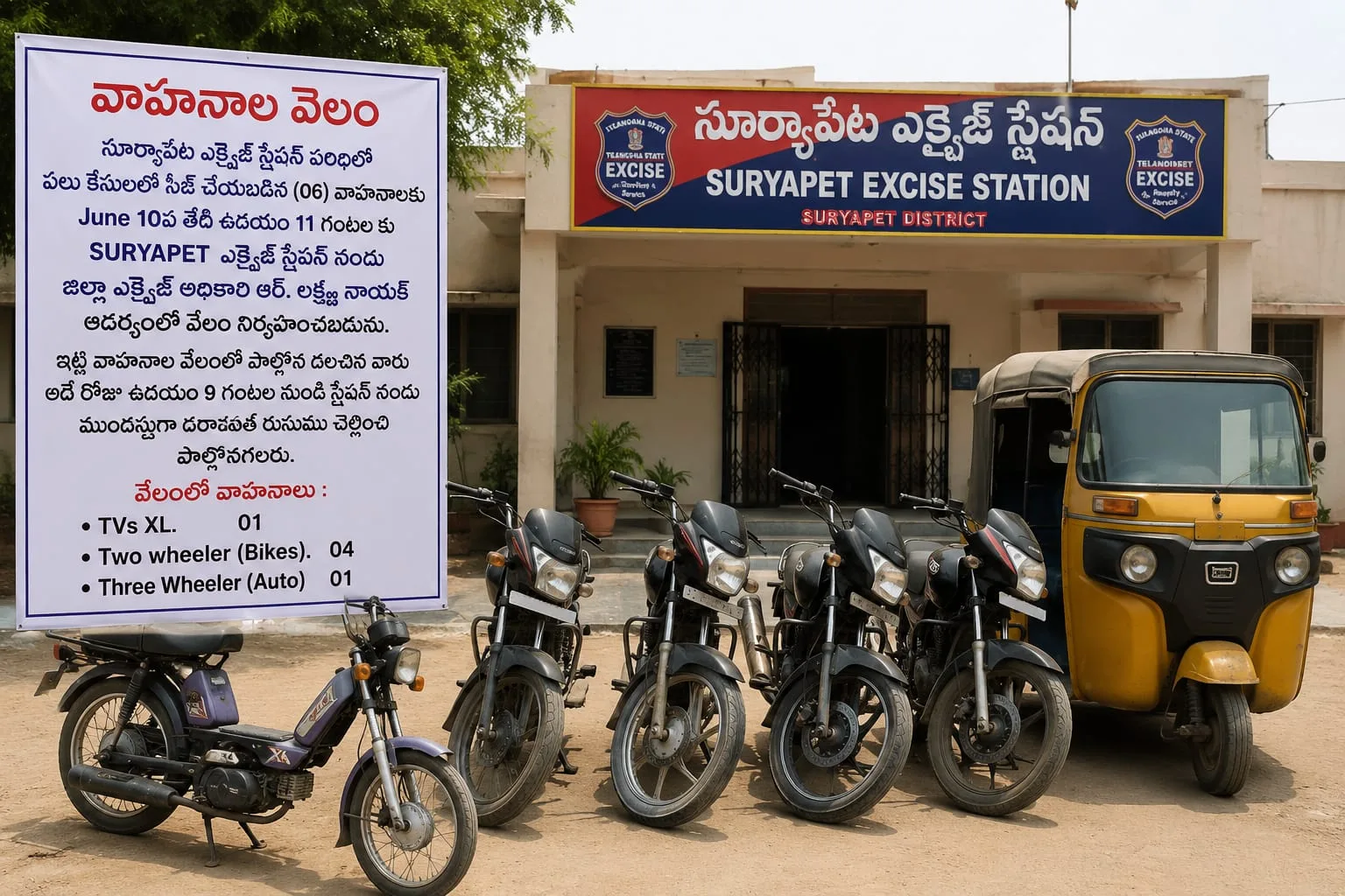 సూర్యాపేటలో వాహనాల వేలం నిర్వహణకు ఏర్పాట్లు